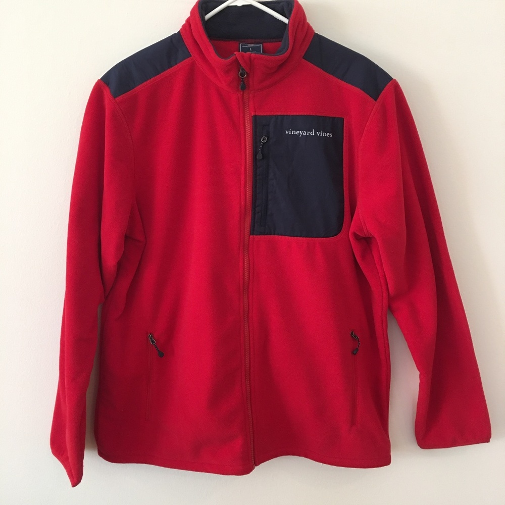 Vineyard Vines Men’s Full Zip Red w/Navy Accents Fleece Jacket